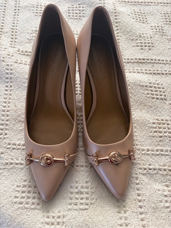 Coach Shoes - Coach Pointed Toe Heels in Blush Pink with Gold Accent